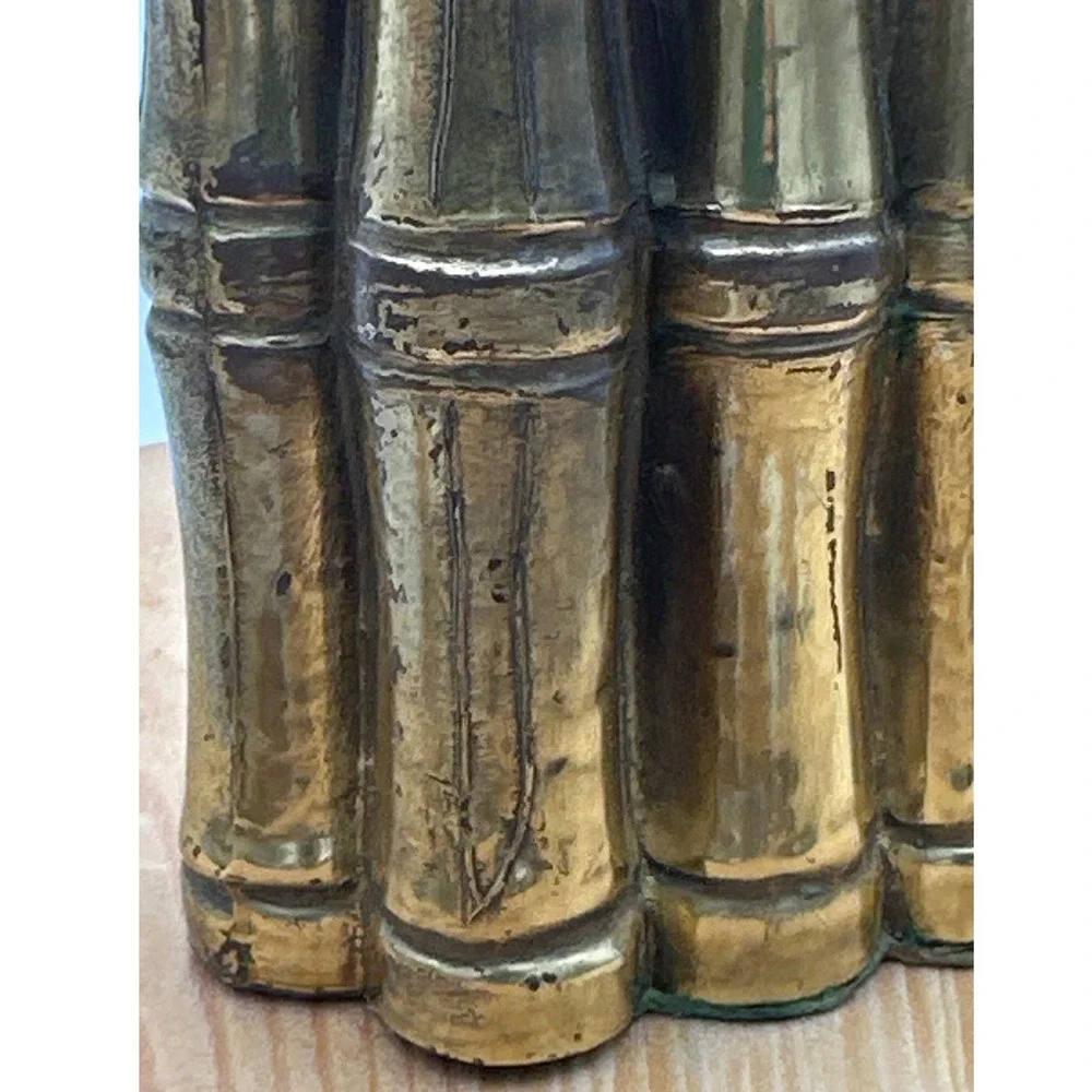 Hollywood Regency Mid-Century Brass Bamboo flower vase Brush Pot  objet d'art